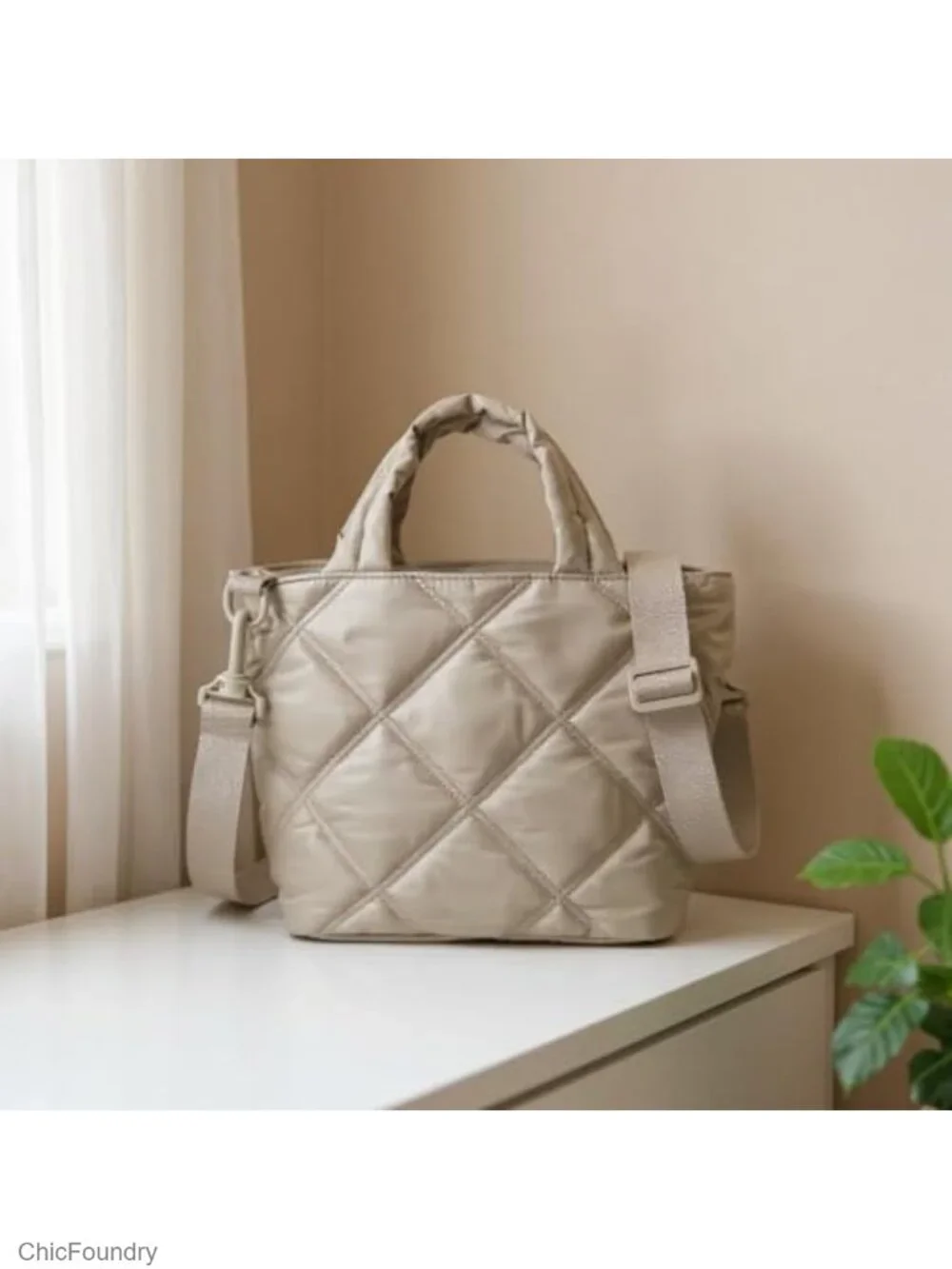 Quilted Puffer Crossbody Bag for Women, Lightweight Nylon Purse, Travel Tote